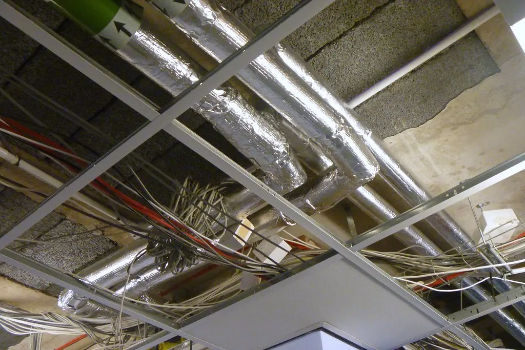 Data cabling and services in the void above a suspended office ceiling